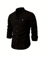 men's slim fit long sleeve grandad collar shirt in black