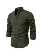 men's slim fit long sleeve grandad collar shirt in dark green