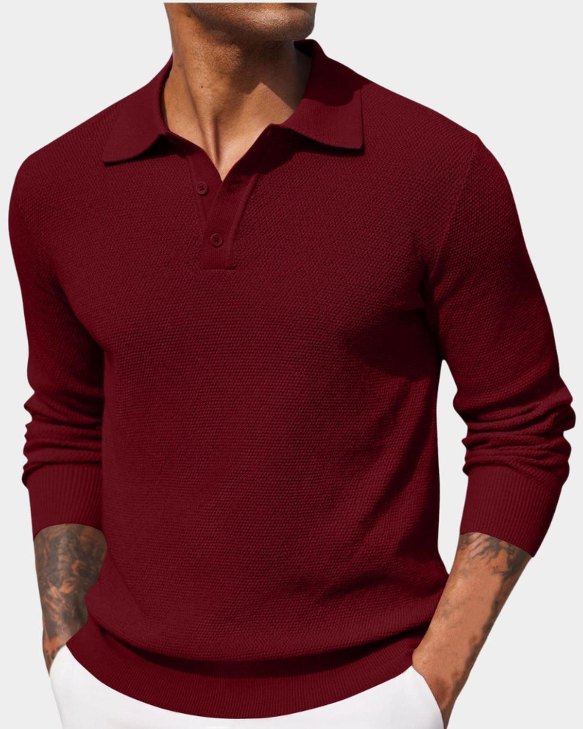 men's slim fit long sleeve knit polo in red