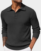 men's slim fit long sleeve knit polo in gray