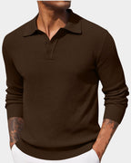 men's slim fit long sleeve knit polo in brown