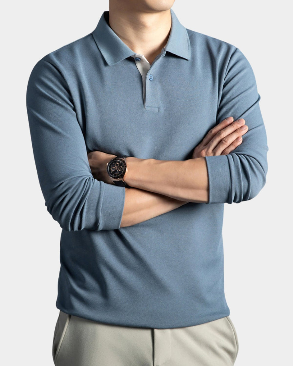 men's slim fit long sleeve polo shirt in light blue