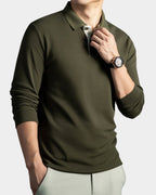 men's slim fit long sleeve polo shirt in dark green