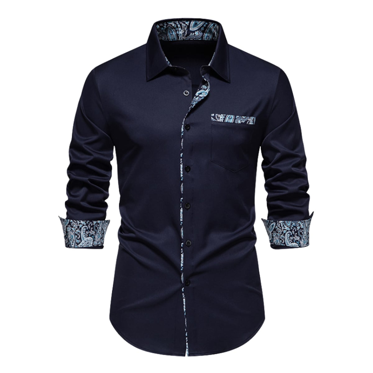 men's slim fit long sleeve polo shirt in dark navy