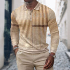 men's slim fit long sleeve striped polo shirt in yellow