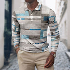 men's slim fit long sleeve striped polo shirt in gray