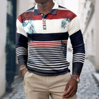 men's slim fit long sleeve striped polo shirt in white