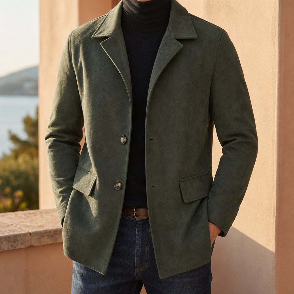 men's slim fit notch lapel overcoat in sage green