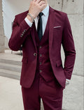men's slim fit single-breasted 3 piece suit in burgundy