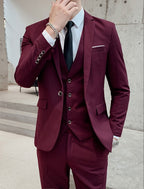 men's slim fit single-breasted 3 piece suit in burgundy