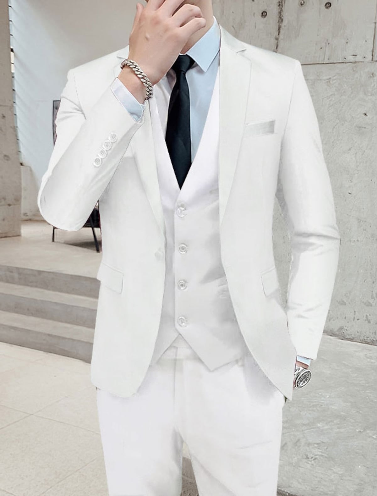 men's slim fit single-breasted 3 piece suit in white