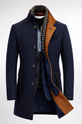men's slim fit single-breasted overcoat in navy blue