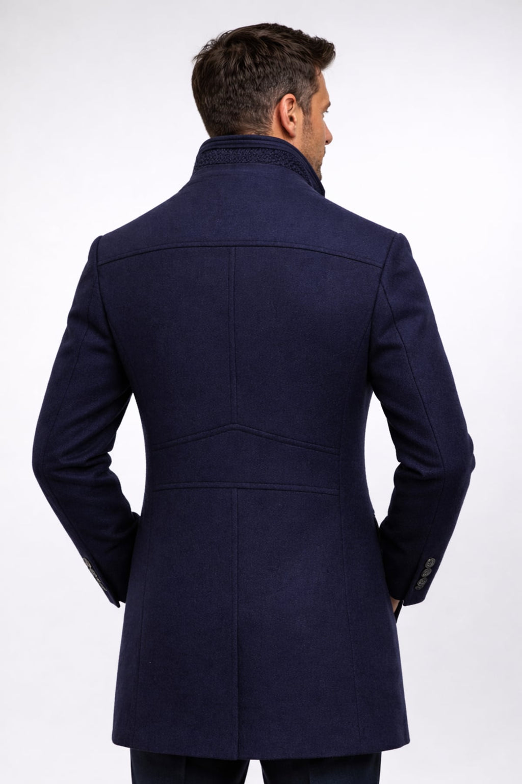 men's slim fit single-breasted overcoat in navy blue
