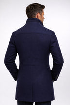 men's slim fit single-breasted overcoat in navy blue