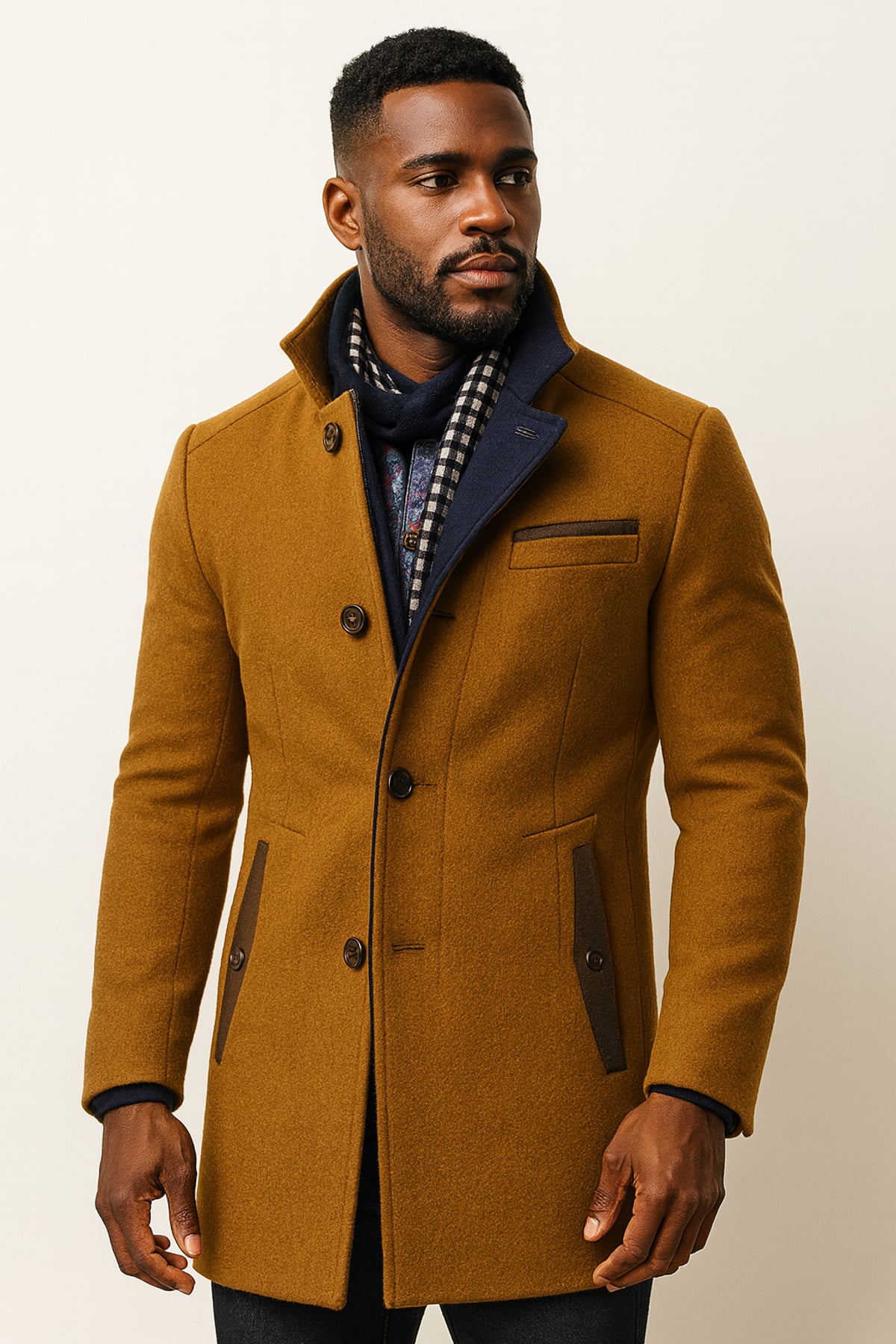 men's slim fit single-breasted overcoat in brown