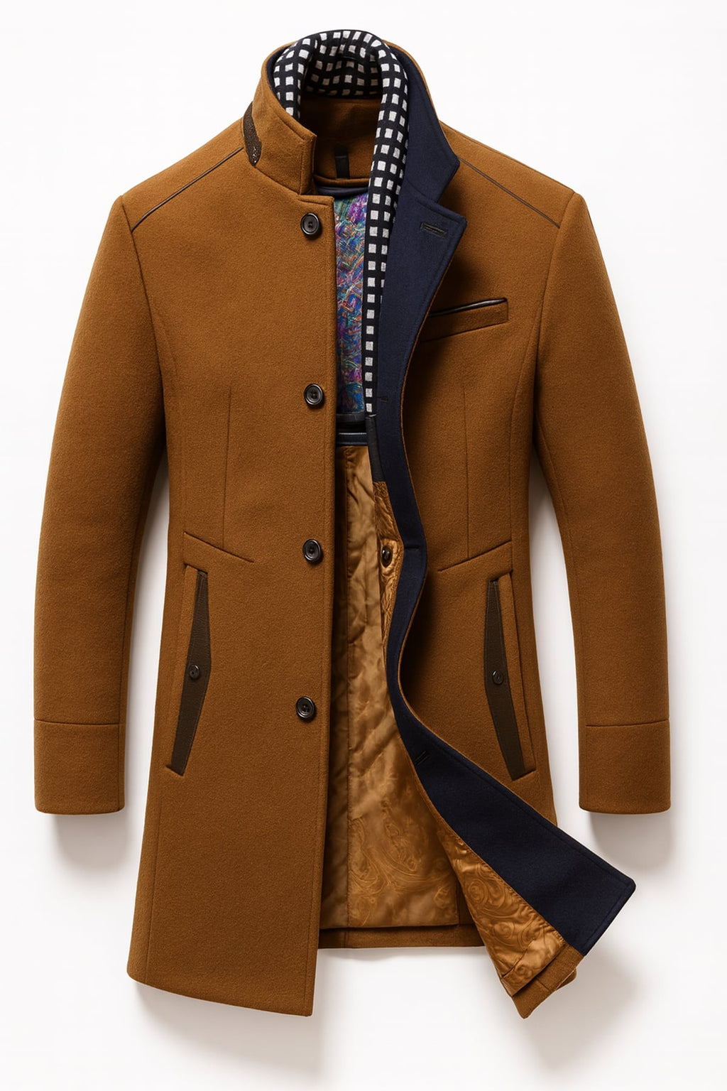 men's slim fit single-breasted overcoat in brown