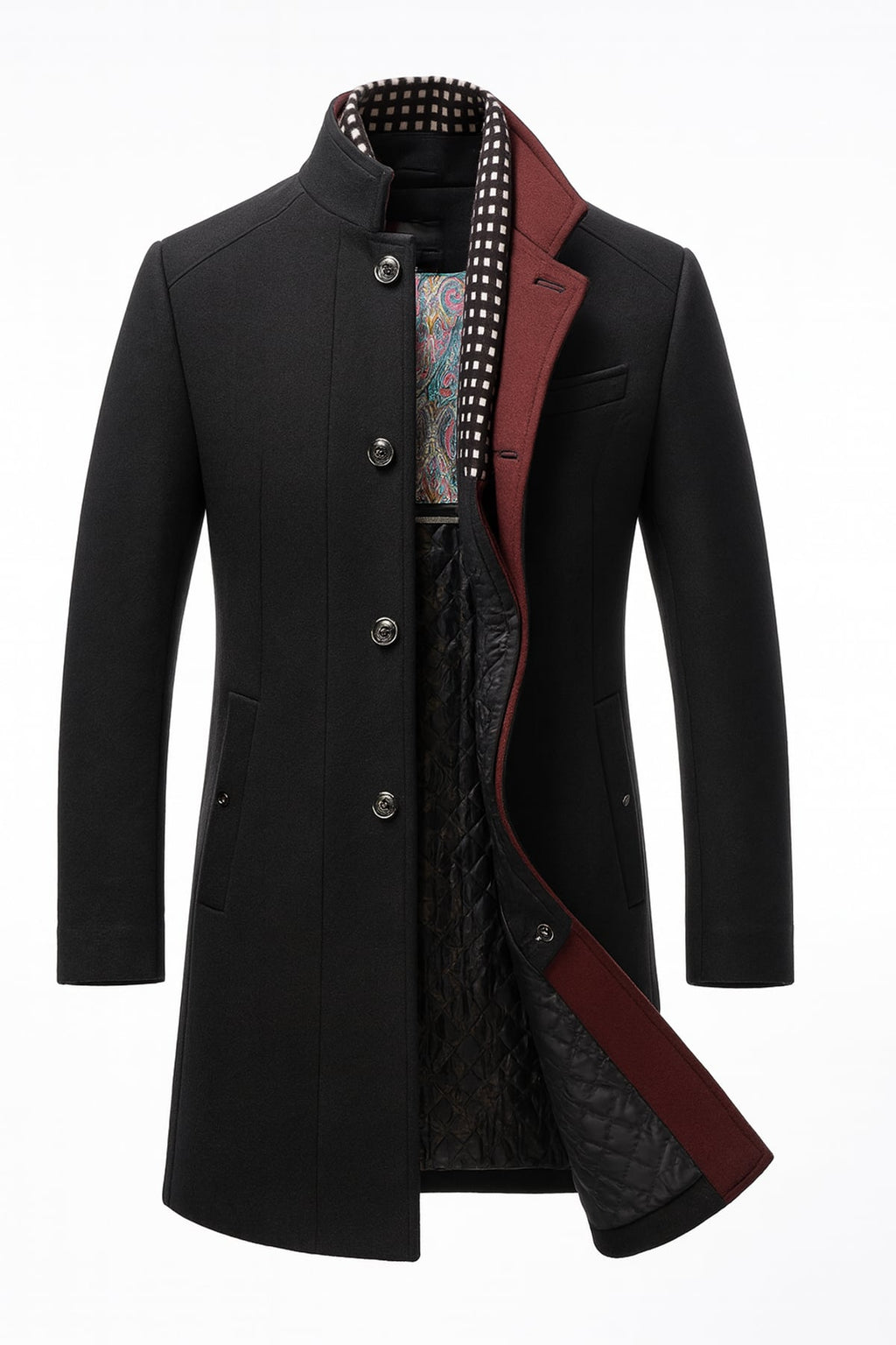 men's slim fit single-breasted overcoat in black