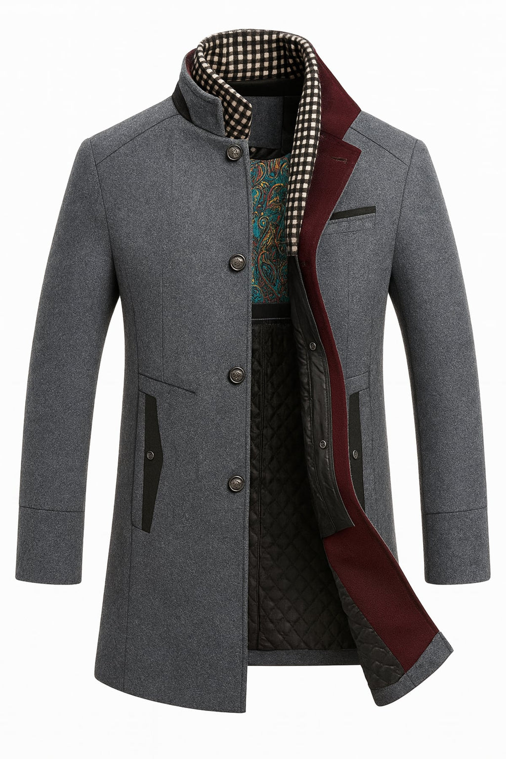 men's slim fit single-breasted overcoat in gray