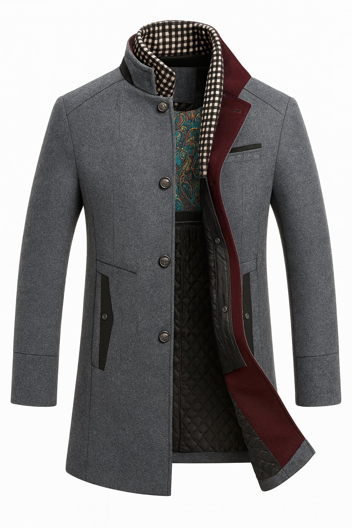 men's slim fit single-breasted overcoat in gray