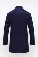 men's slim fit single-breasted overcoat in navy blue