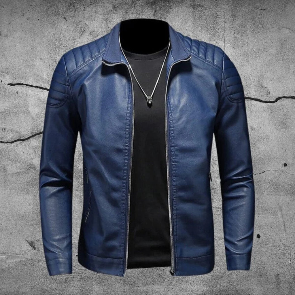 men's slim fit straight biker jacket in blue