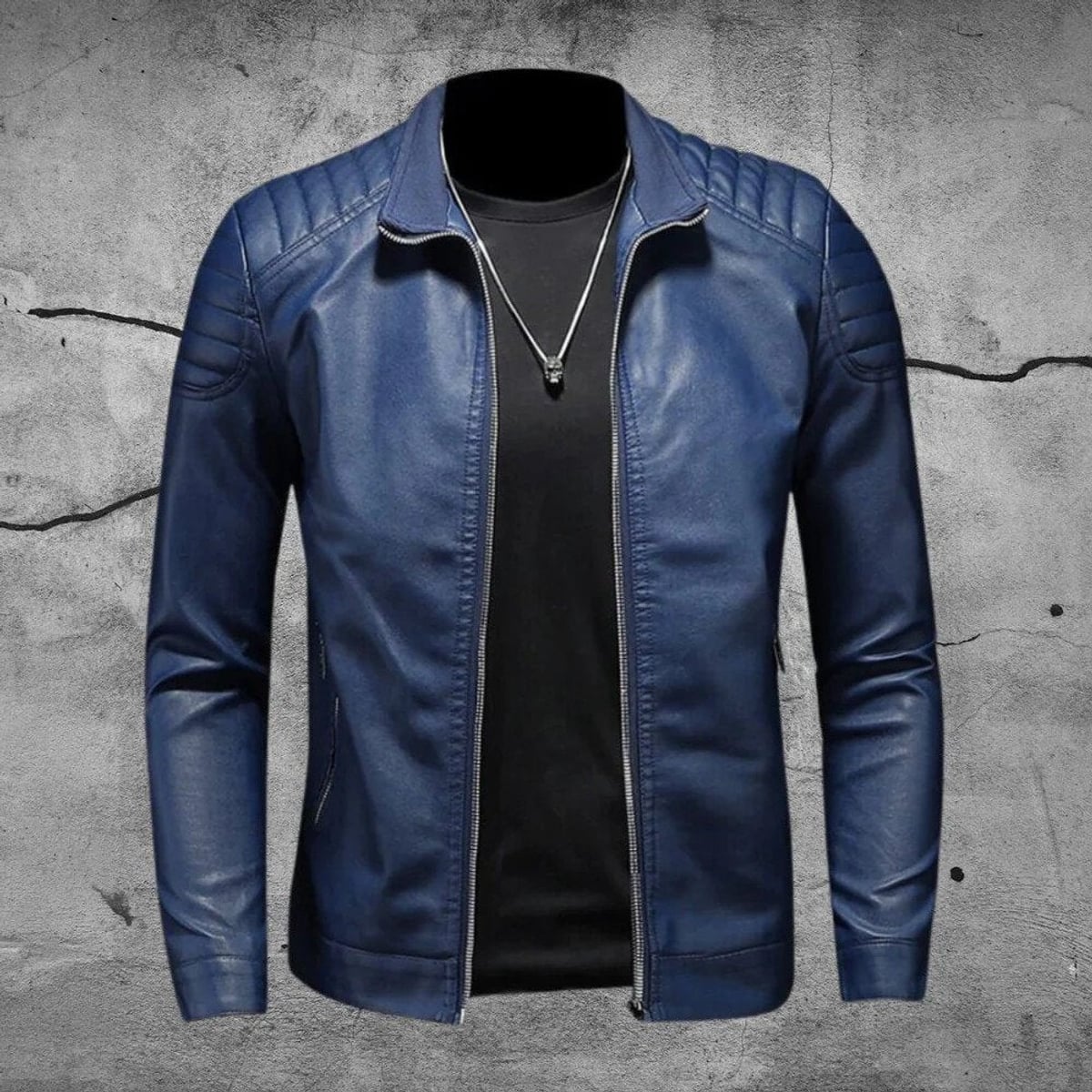 men's slim fit straight biker jacket in blue