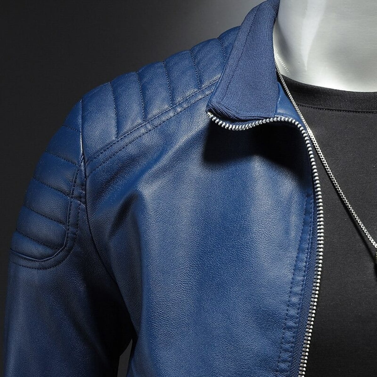 men's slim fit straight biker jacket in blue