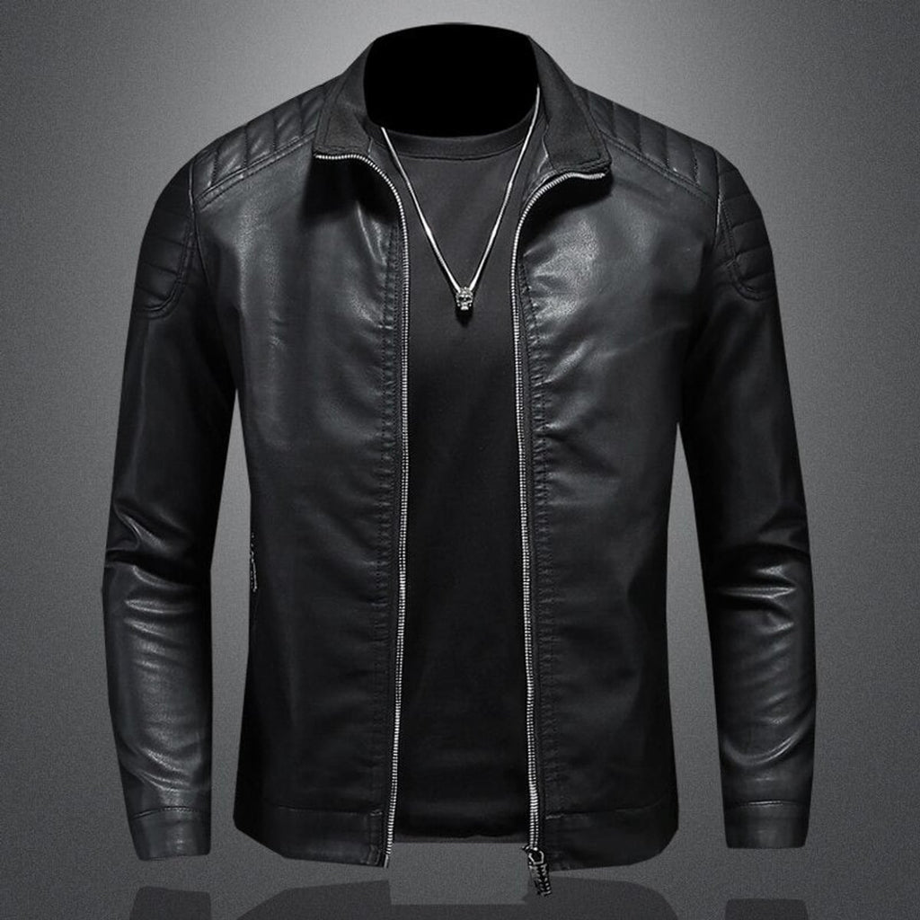 men's slim fit straight biker jacket in black