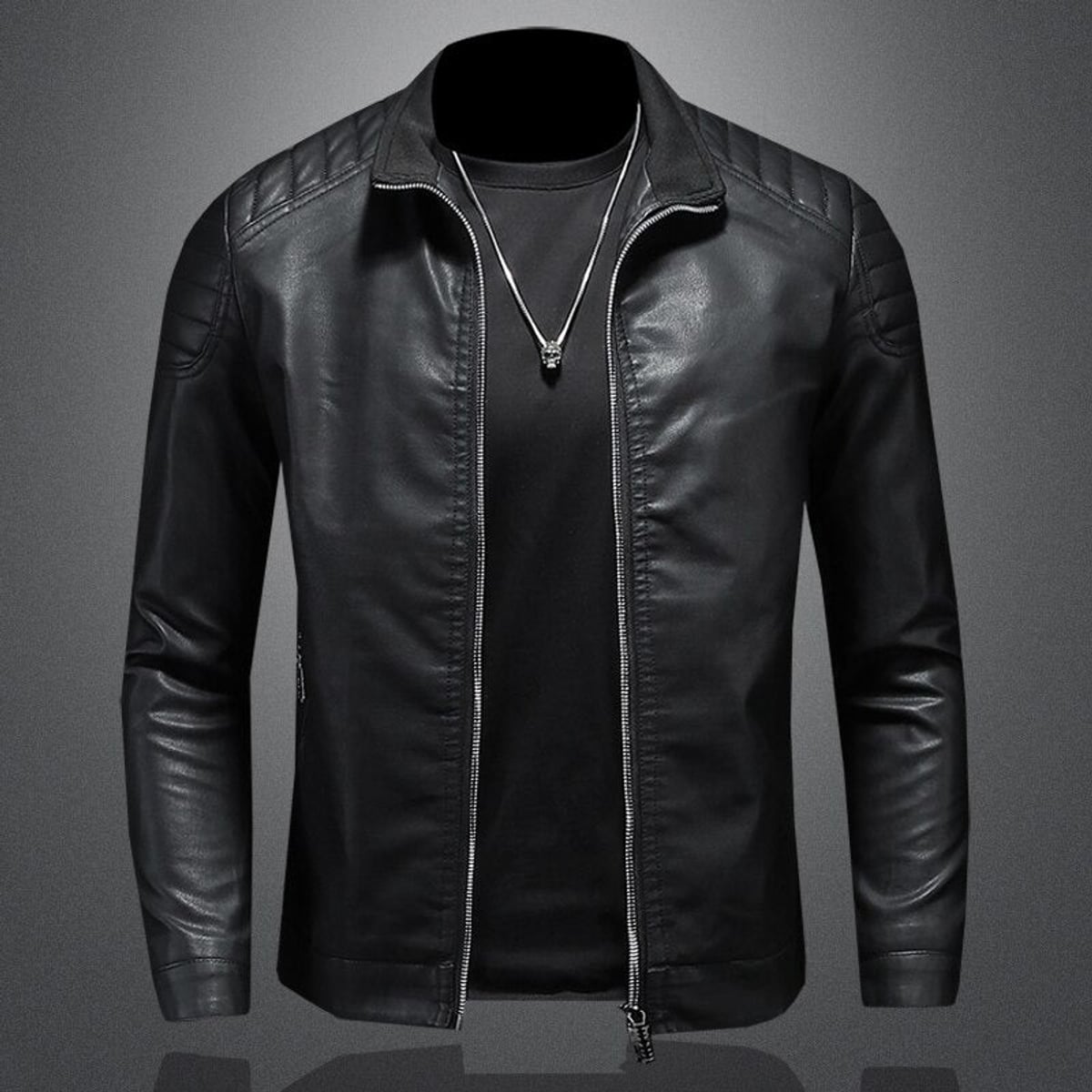 men's slim fit straight biker jacket in black