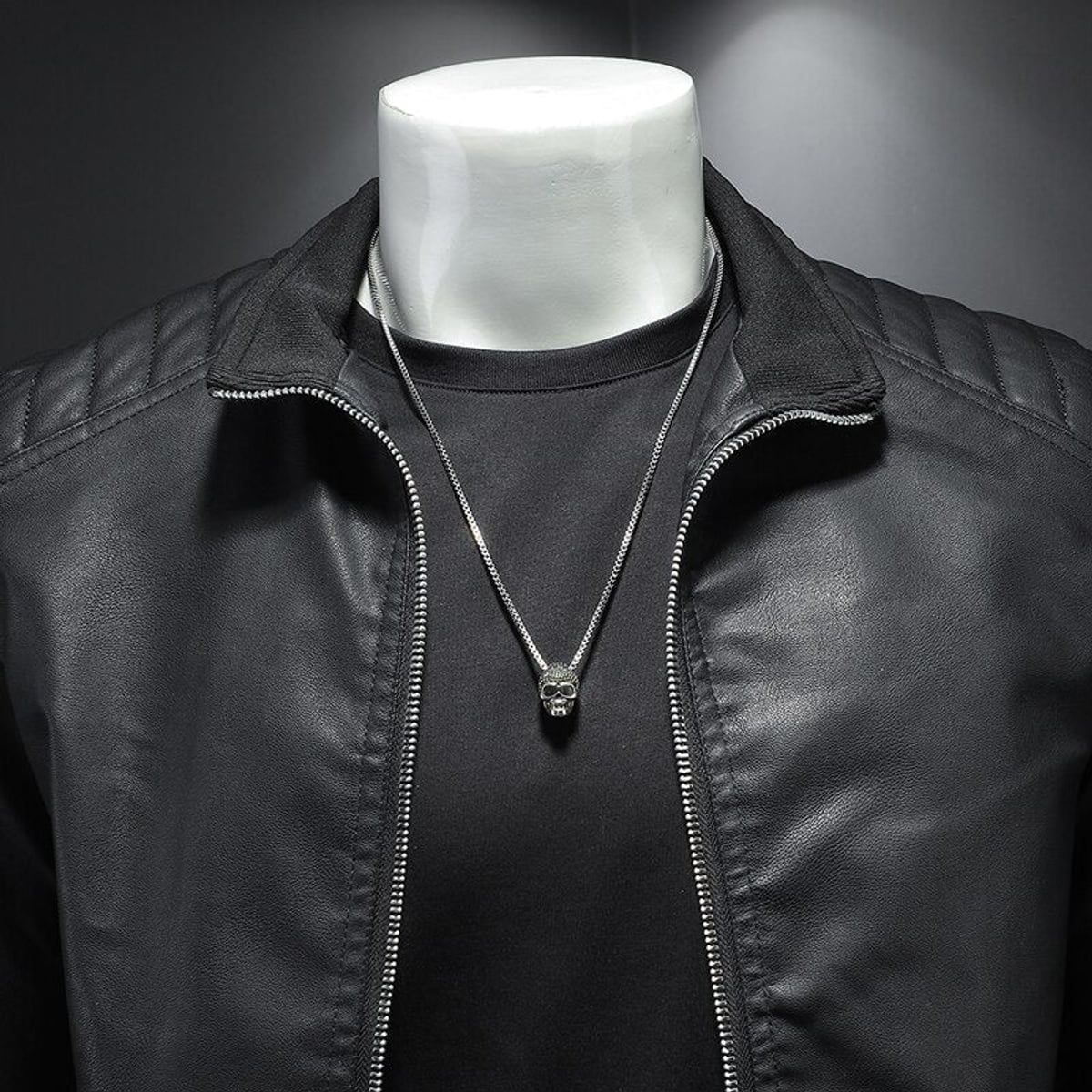 men's slim fit straight biker jacket in black