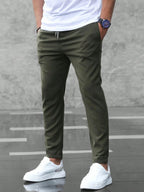 men's slim fit stretch trousers in dark green