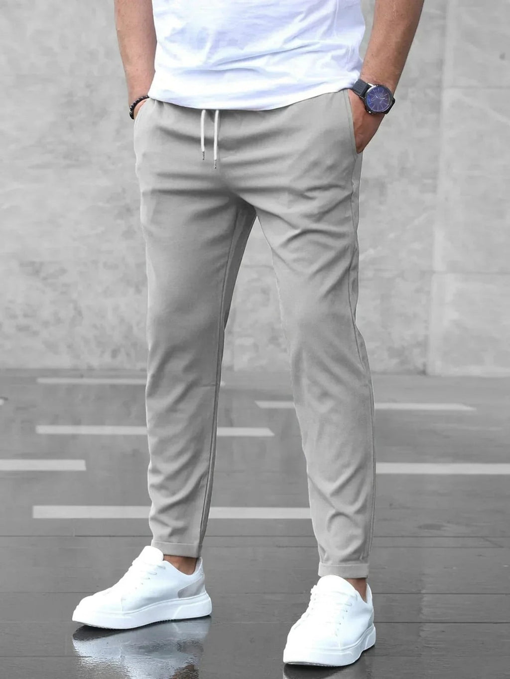 men's slim fit stretch trousers in gray