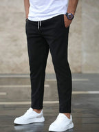men's slim fit stretch trousers in black