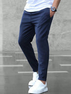 men's slim fit stretch trousers in dark navy