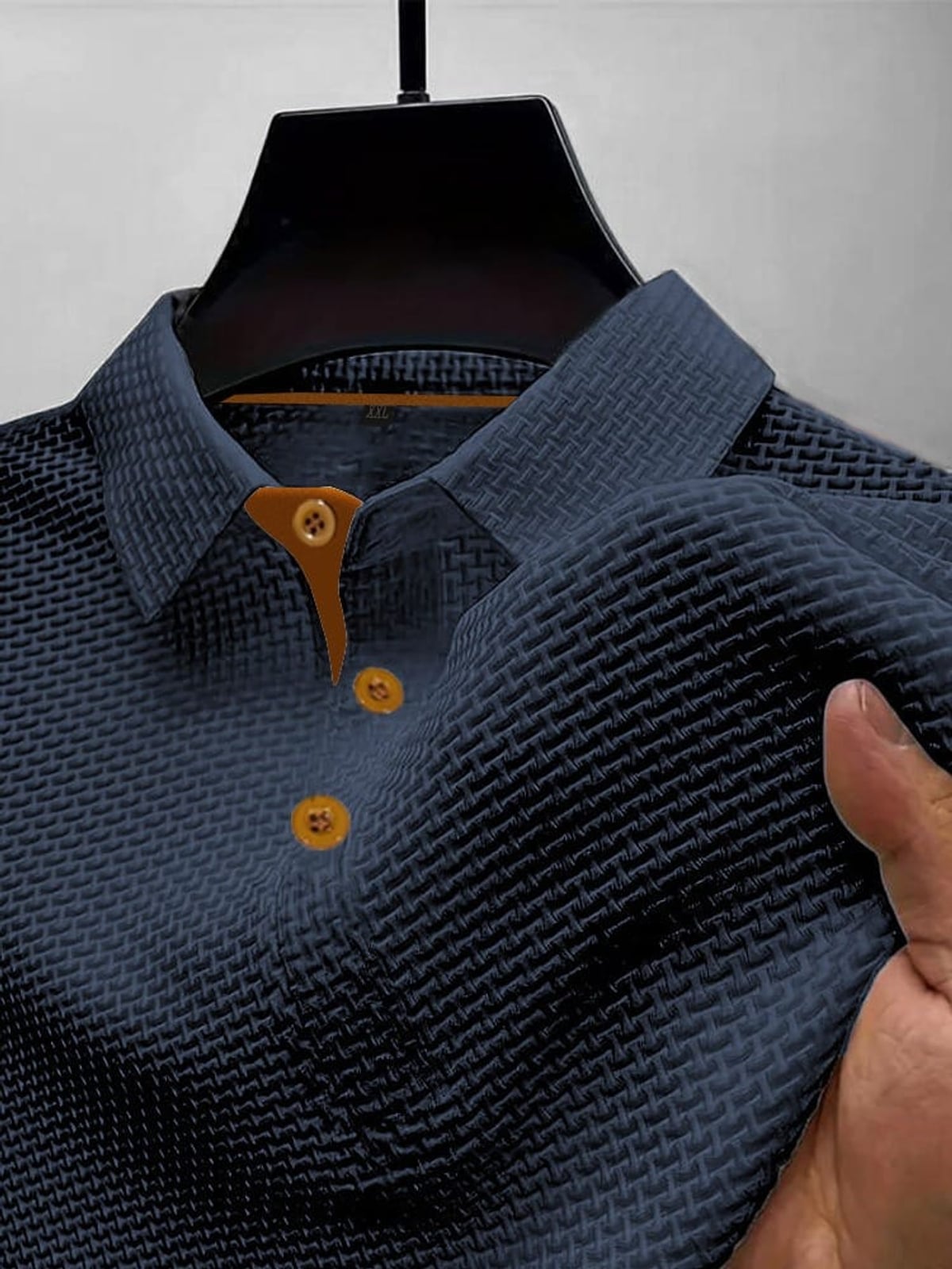 men's slim fit textured polo shirt in dark blue