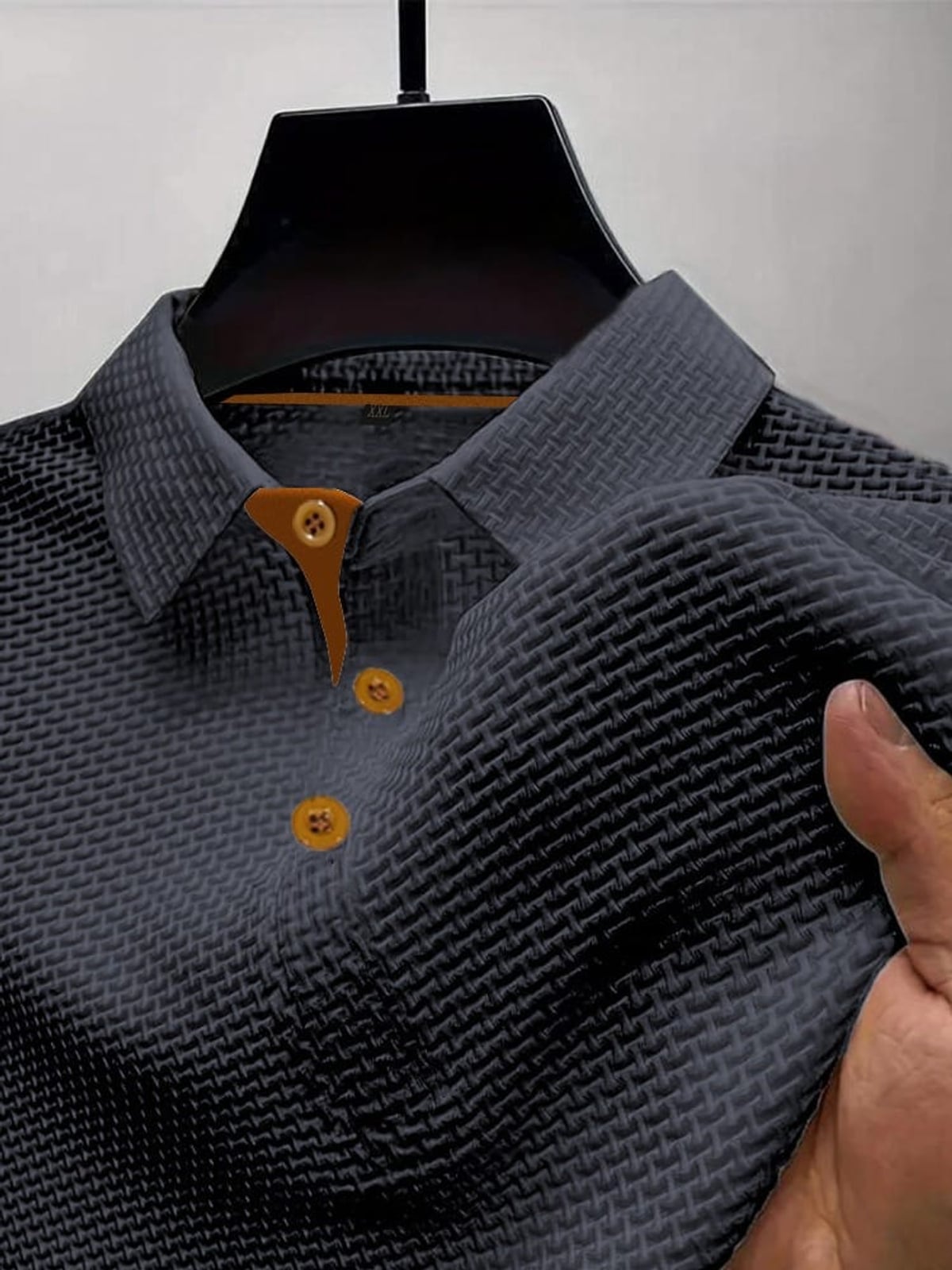 men's slim fit textured polo shirt in dark gray
