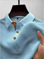 men's slim fit textured polo shirt in light blue