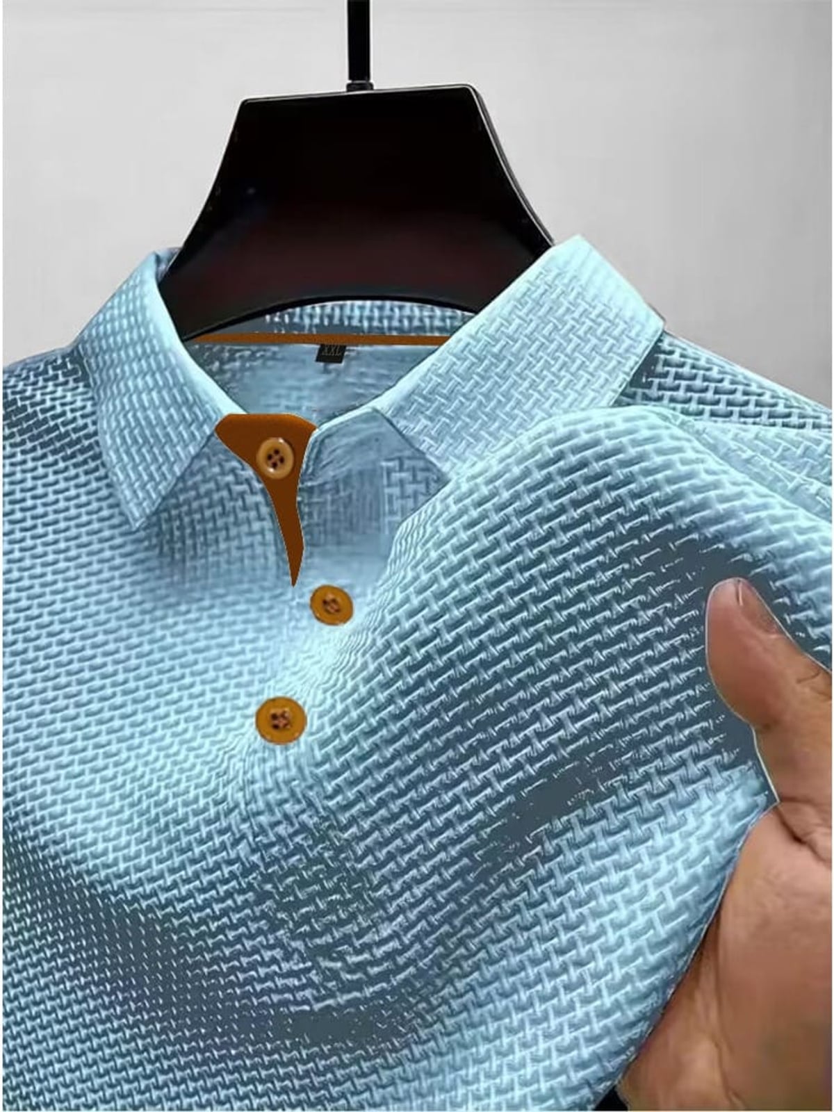 men's slim fit textured polo shirt in light blue
