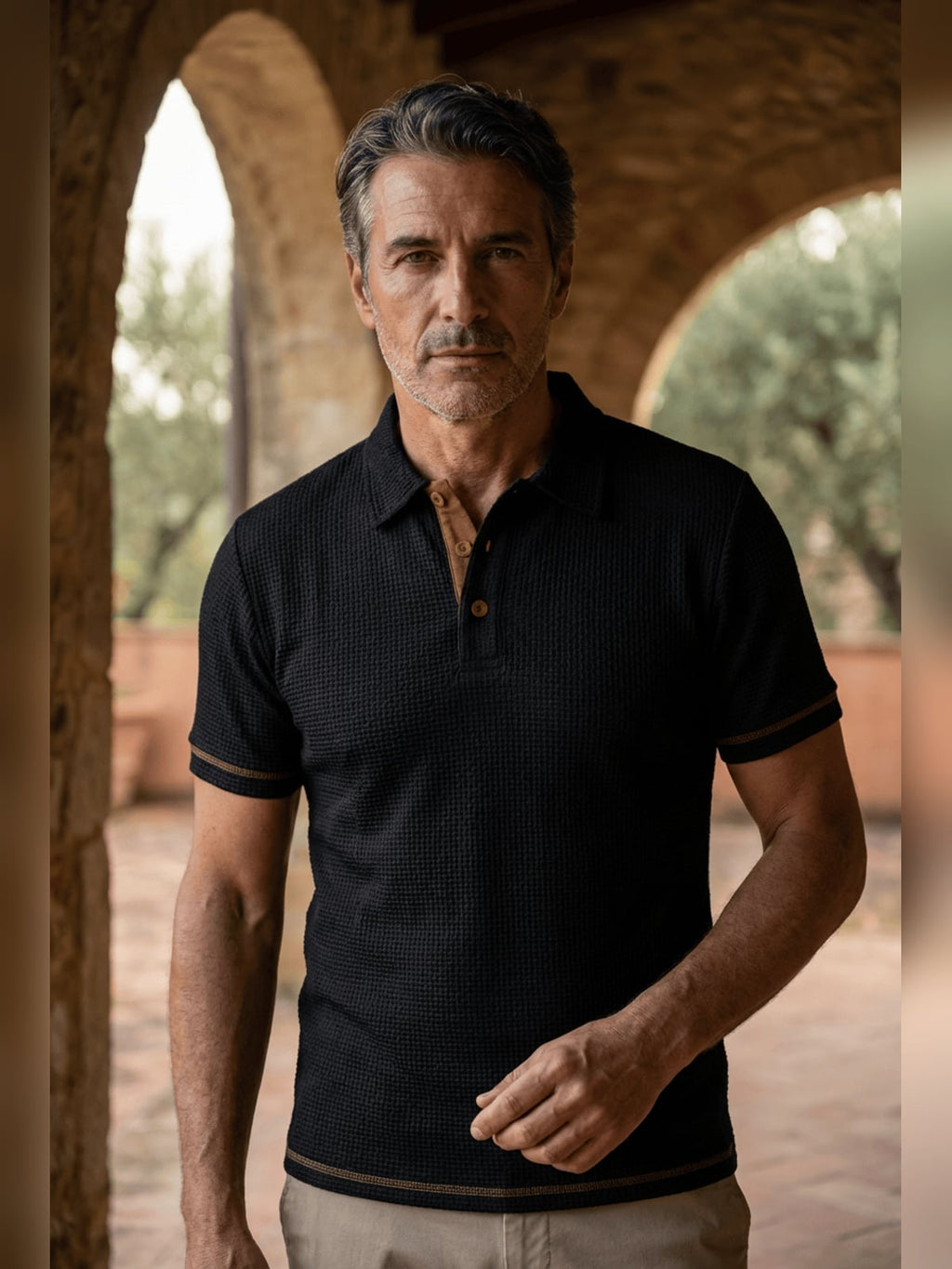 men's slim fit textured polo shirt in black