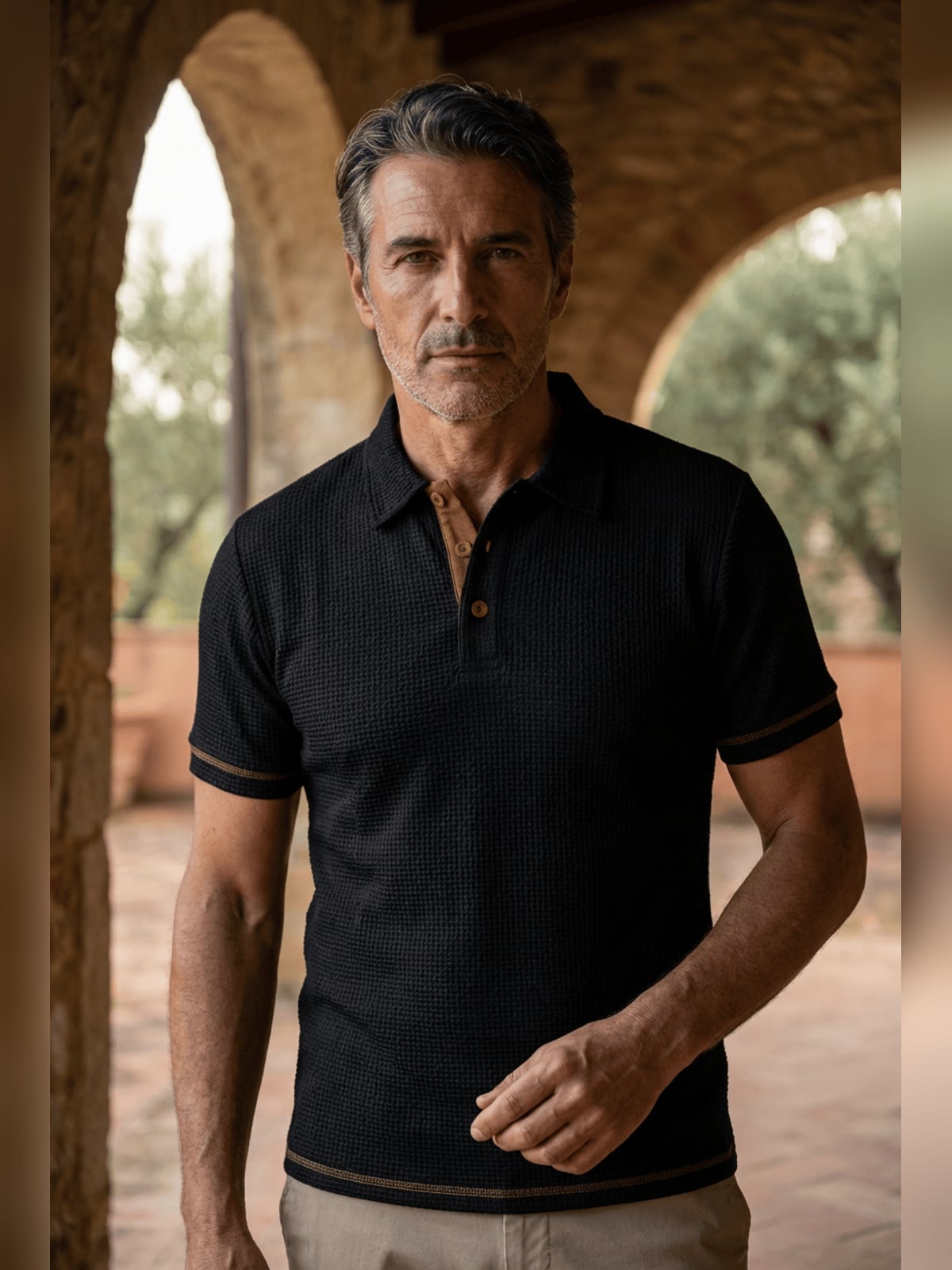 men's slim fit textured polo shirt in black
