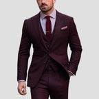 men's slim fit three-piece formal suit in burgundy
