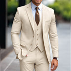 men's slim fit three-piece formal suit in beige