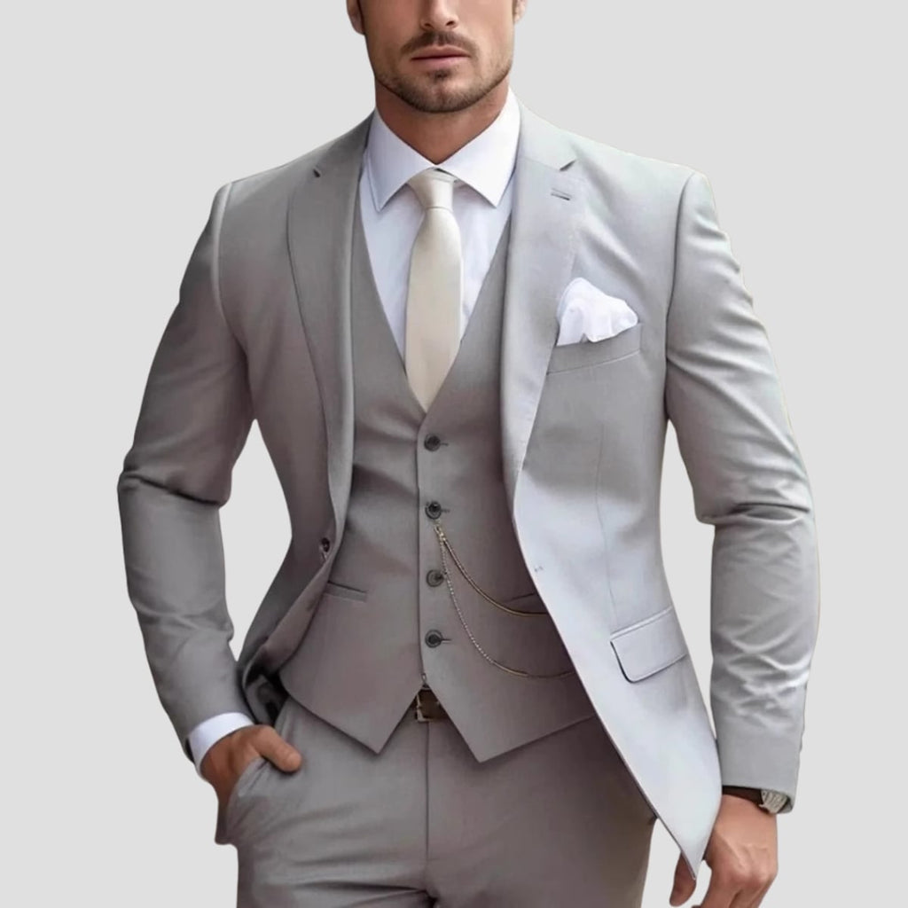 men's slim fit three-piece formal suit in light gray