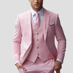 men's slim fit three-piece formal suit in light pink