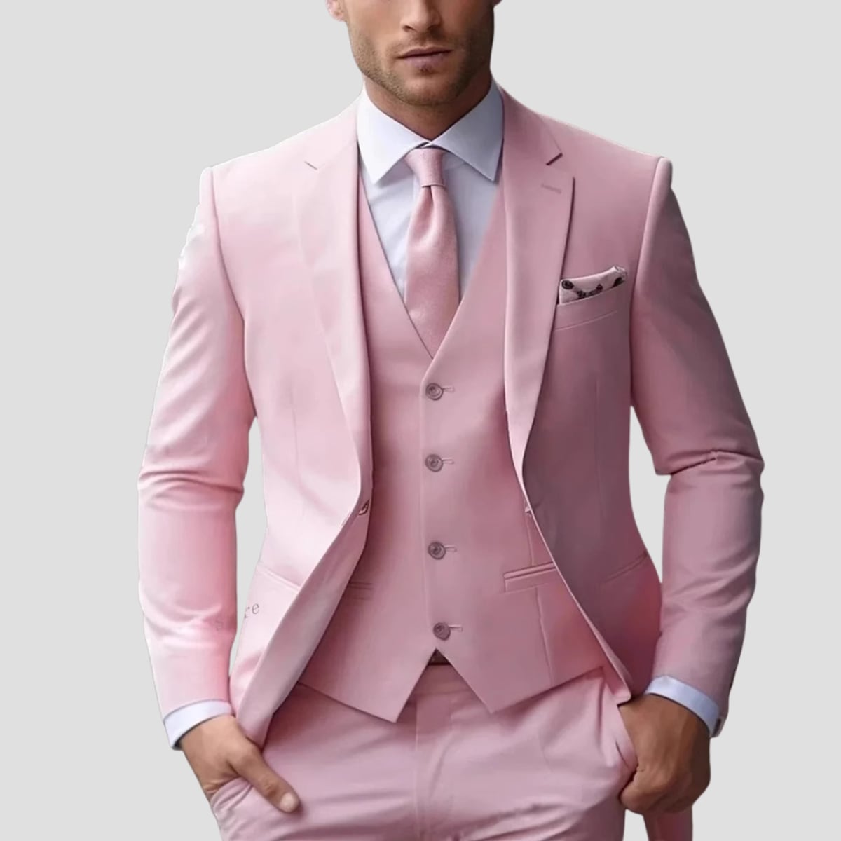 men's slim fit three-piece formal suit in light pink