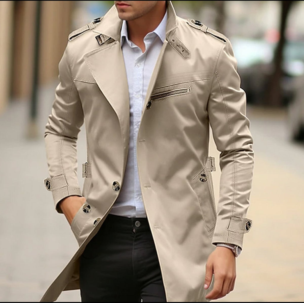 men's slim fit trench coat in beige