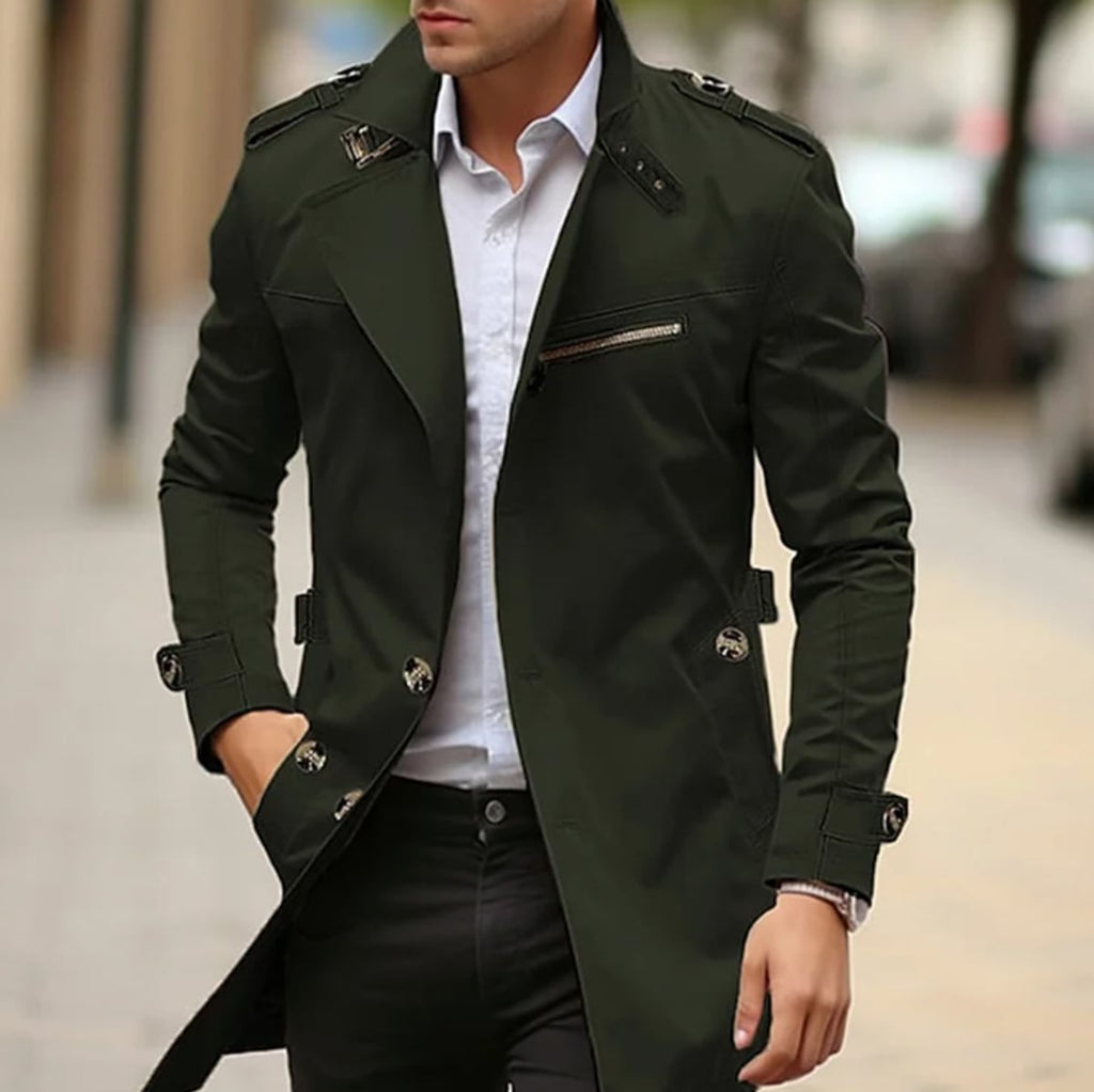 men's slim fit trench coat in green