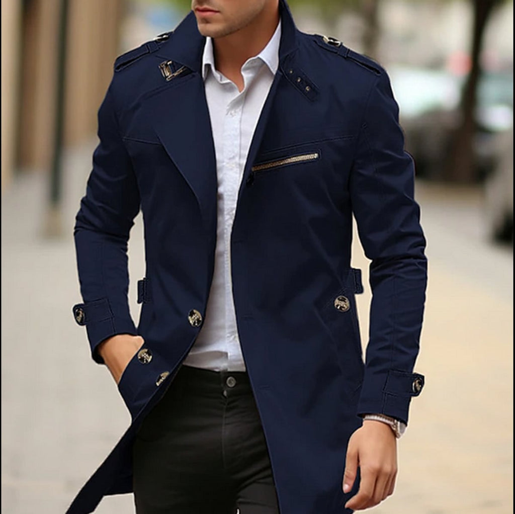 men's slim fit trench coat in blue