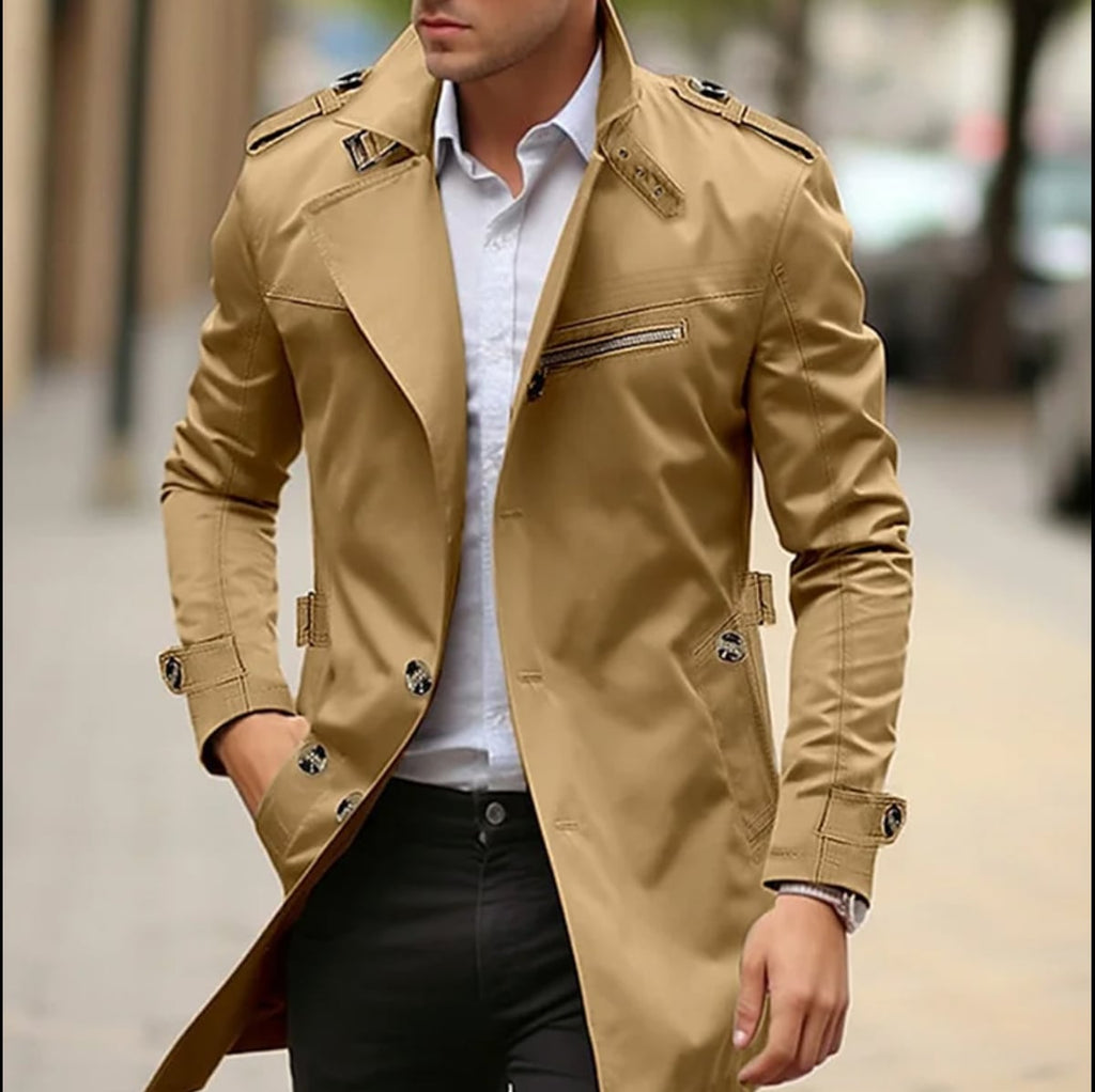 men's slim fit trench coat in brown