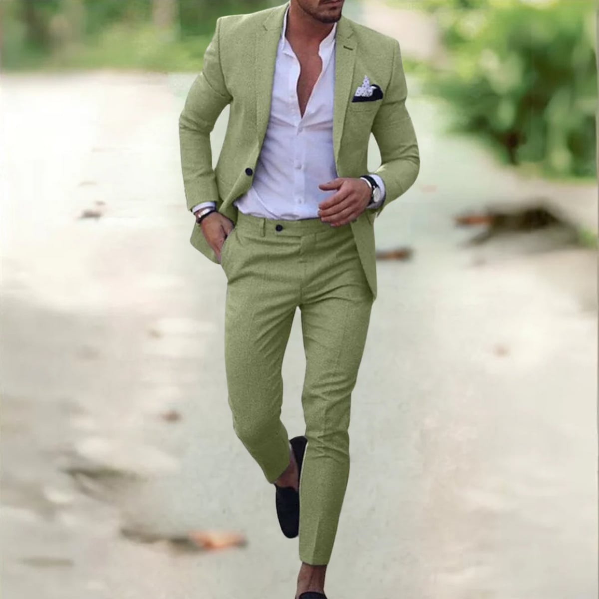men's slim fit two-piece suit in green
